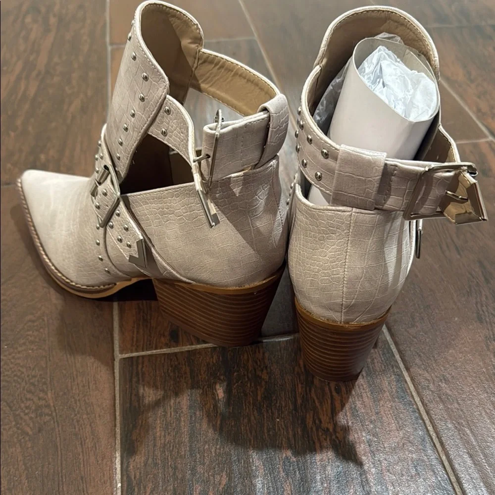 Studded Cream Ankle Boots - Picture 3 of 3